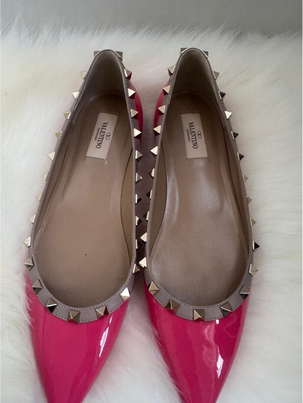Valentino Garavani Rockstud Patent Leather Ballet Flats — Fuchsia Pink  |Size 40
